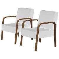 Kit 2 Poltronas Jade Braço Madeira D Salla Courino. Branco - 1