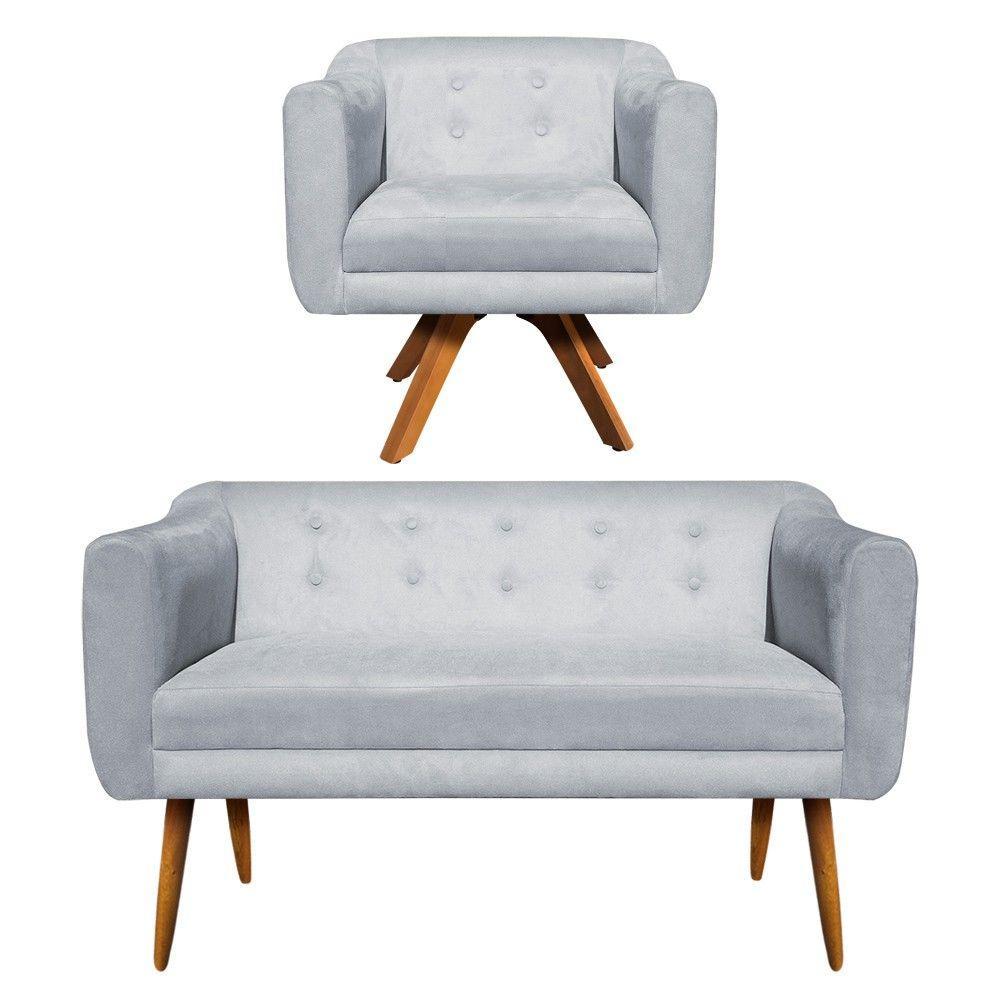 Kit Namoradeira 02 Lugares 01 Poltrona Giratória Base Madeira - 3