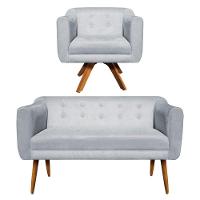 Kit Namoradeira 02 Lugares 01 Poltrona Giratória Base Madeira - 3