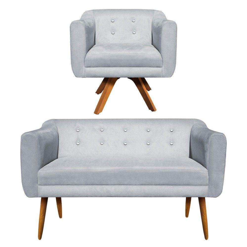 Kit Namoradeira 02 Lugares E 01 Poltrona Julia Strass Base Madeira - 1