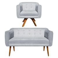 Kit Namoradeira 02 Lugares E 01 Poltrona Julia Strass Base Madeira - 1