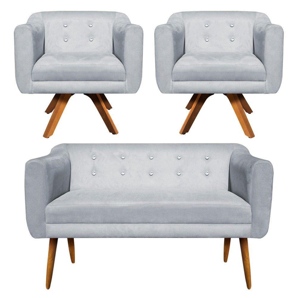 Kit Namoradeira 02 Lugares 02 Poltronas Giratória Julia Strass Base Madeira - 1