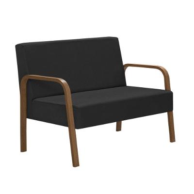 Poltrona 2 Lugares Luna Braço Madeira D Salla Suede Preto.