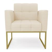 Kit 2 Poltronas Elisa Linho Base Metálica Industrial Dourada - D'rossi Cor A19 Bege