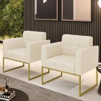 Kit 2 Poltronas Elisa Linho Base Metálica Industrial Dourada - D'rossi Cor A19 Bege - 5