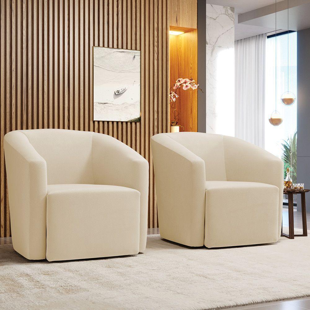 Kit 2 Poltronas Stella Max Suede Bege Base Giratória - D'rossi - 3