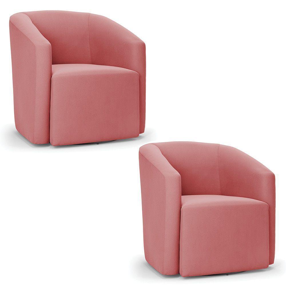 Kit 2 Poltronas Stella Max Suede Base Giratória - D'rossi Cor Rose - 1