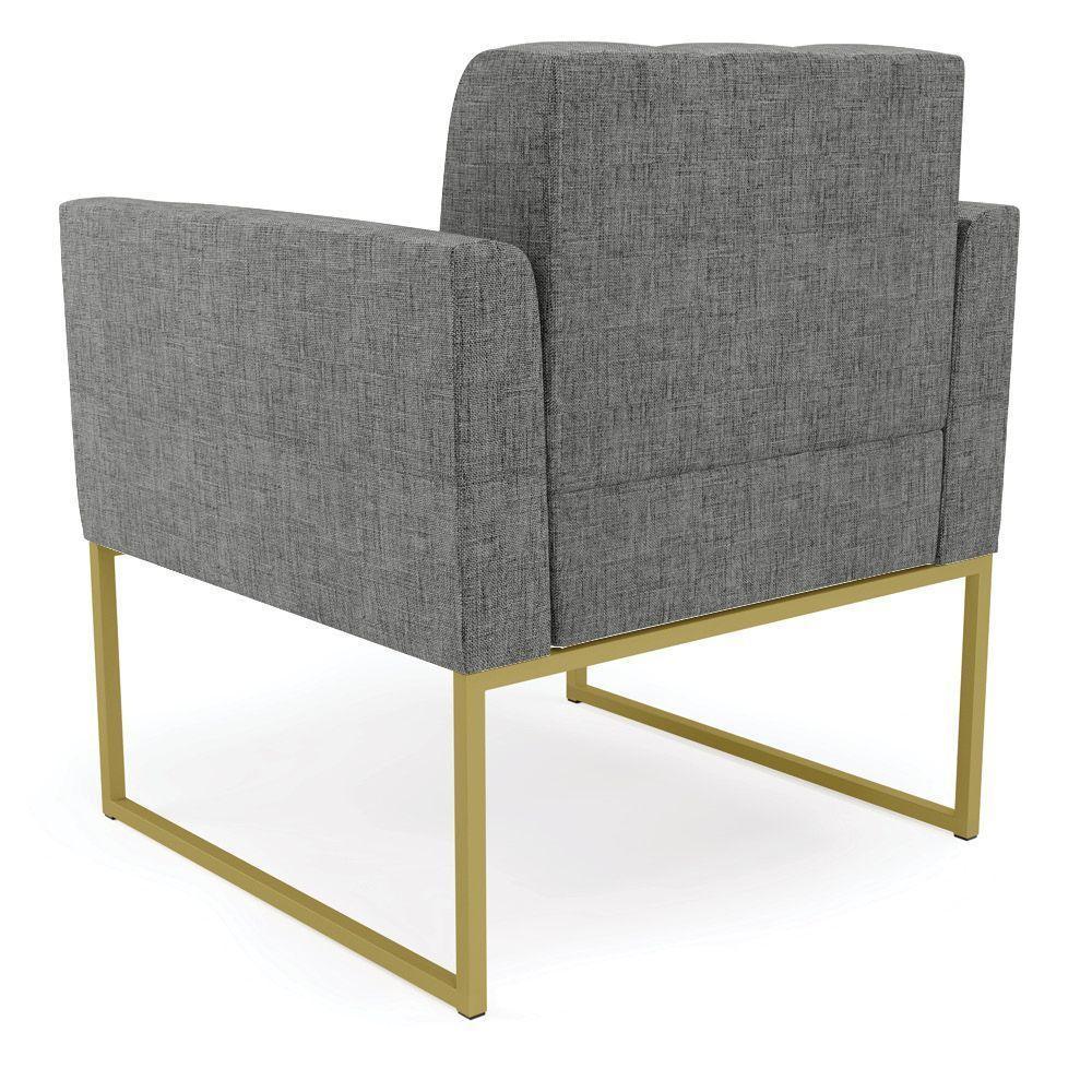 Kit 2 Poltronas Elisa Linho Base Metálica Industrial Dourada - D'rossi Cor A26 Grafite - 2