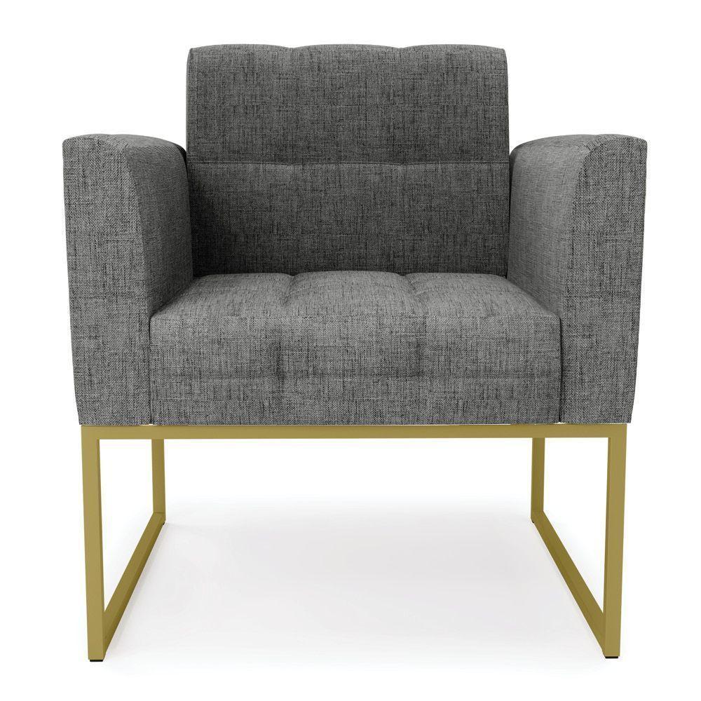 Kit 2 Poltronas Elisa Linho Base Metálica Industrial Dourada - D'rossi Cor A26 Grafite - 3