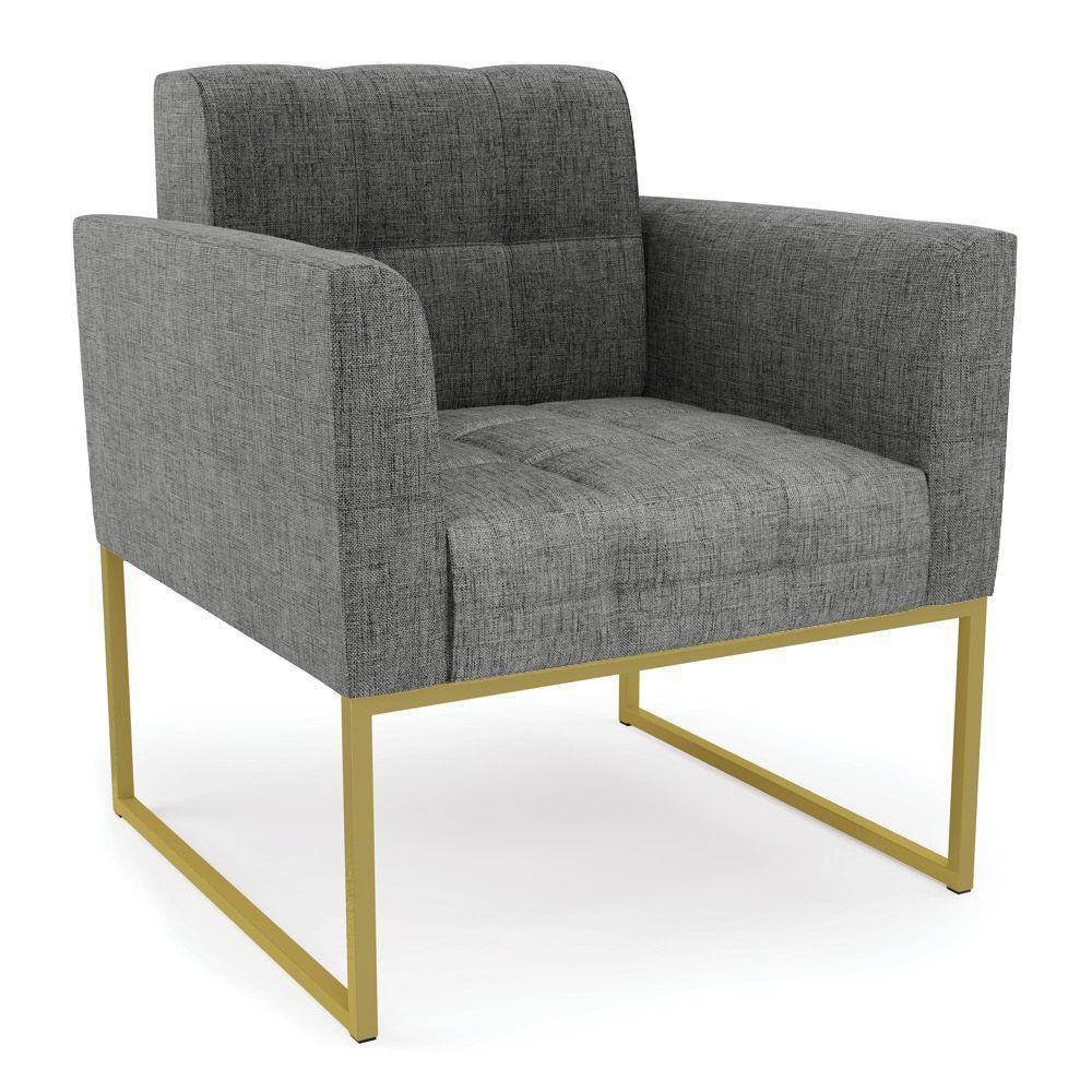 Kit 2 Poltronas Elisa Linho Base Metálica Industrial Dourada - D'rossi Cor A26 Grafite - 6