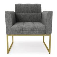 Kit 2 Poltronas Elisa Linho Base Metálica Industrial Dourada - D'rossi Cor A26 Grafite - 3