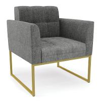 Kit 2 Poltronas Elisa Linho Base Metálica Industrial Dourada - D'rossi Cor A26 Grafite - 6