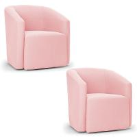 Kit 2 Poltronas Stella Max Suede Rosa Bebê Base Giratória - D'rossi - 1