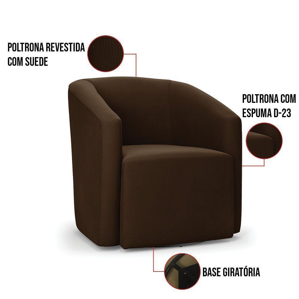 Poltrona Stella Max Suede Base Giratória - D'rossi Cor Marrom - 4