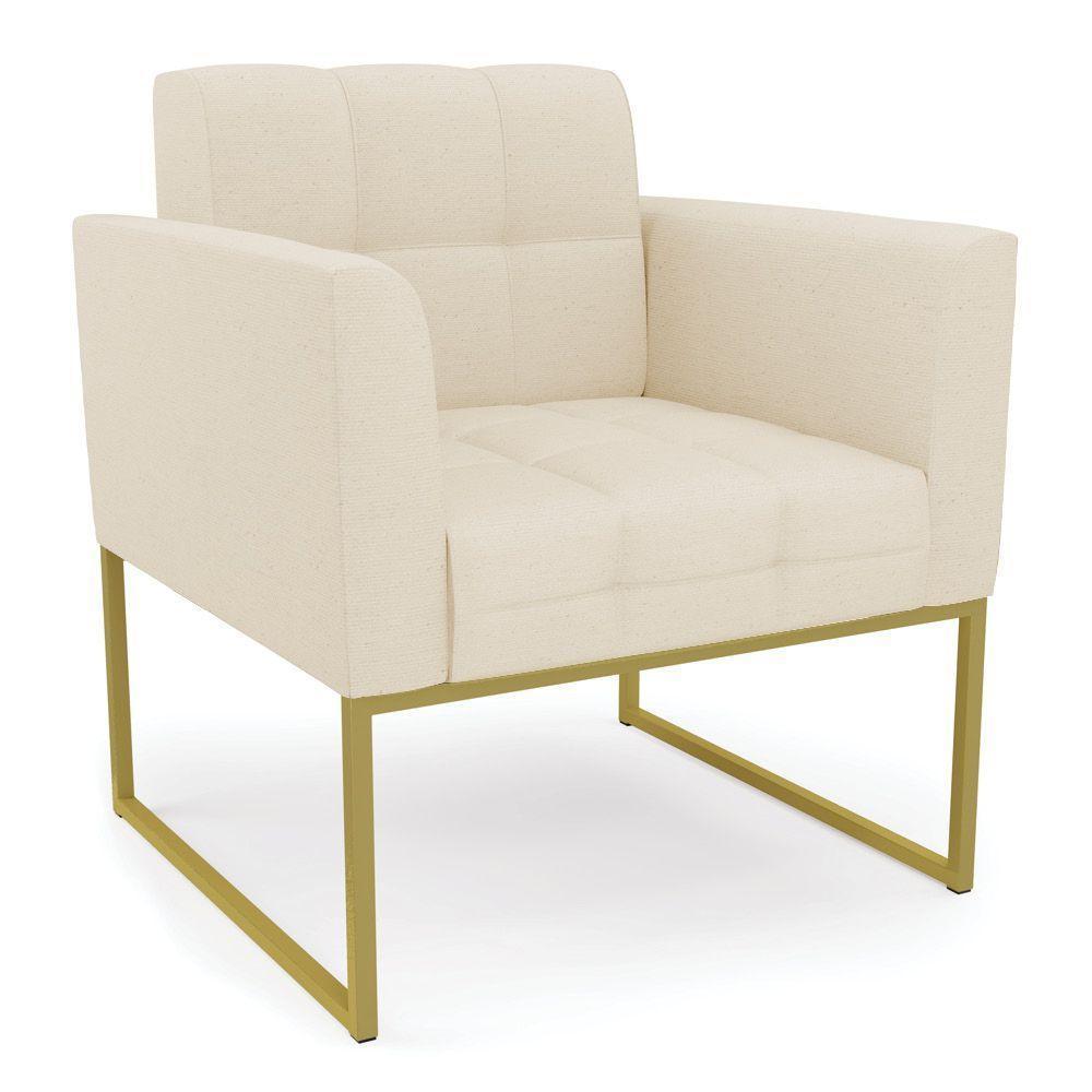Poltrona Elisa Linho Bege A19 Base Metálica Industrial Dourada - D'rossi - 1