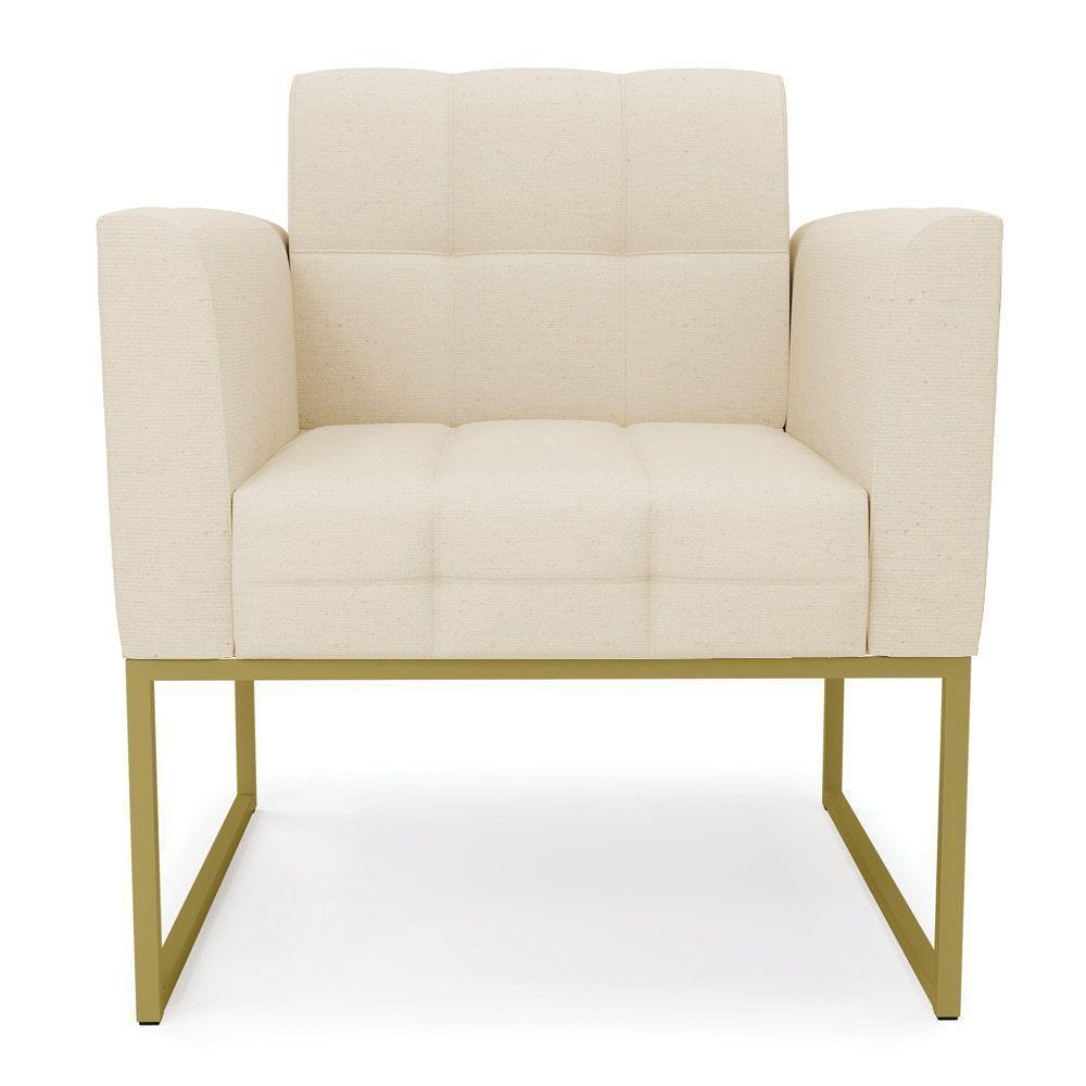 Poltrona Elisa Linho Bege A19 Base Metálica Industrial Dourada - D'rossi - 2