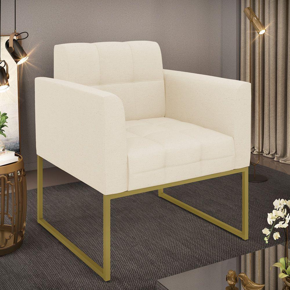 Poltrona Elisa Linho Base Metálica Industrial Dourada - D'rossi Cor A19 Bege - 2