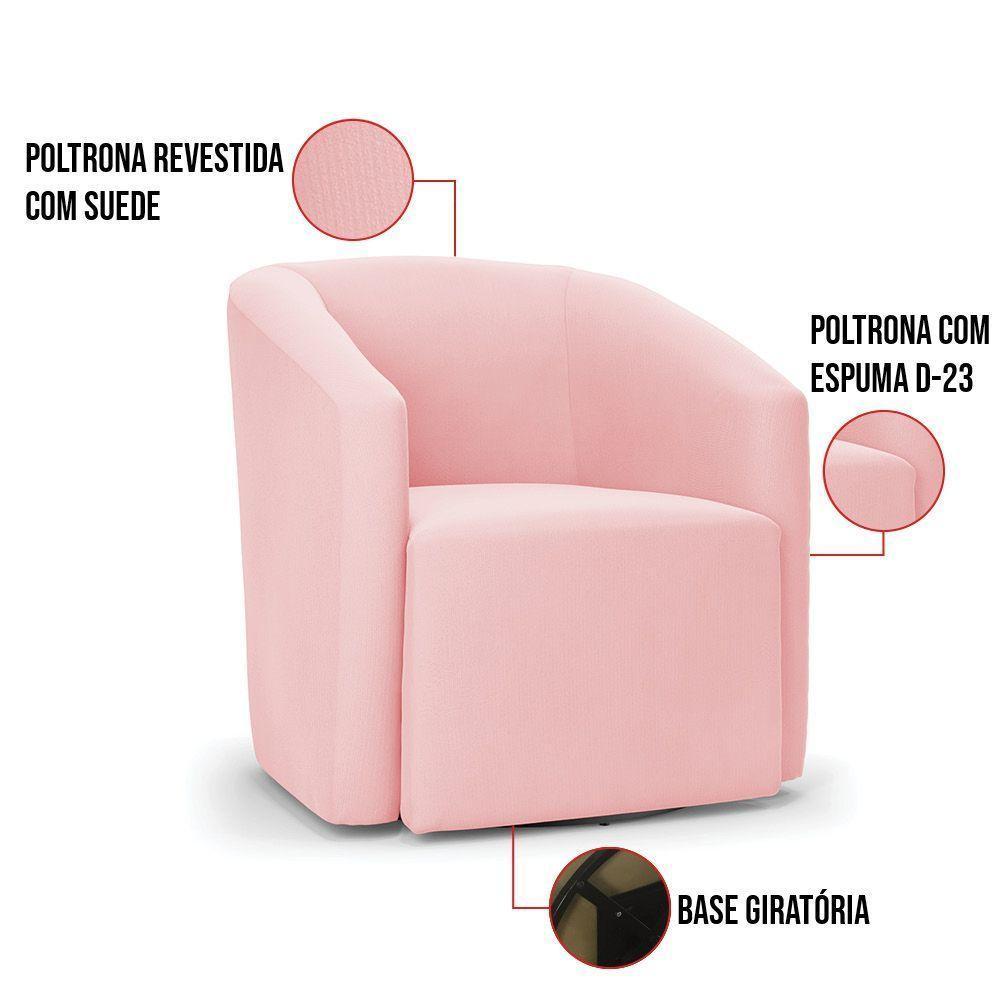Poltrona Stella Max Suede Rosa Bebê Base Giratória - D'rossi - 4