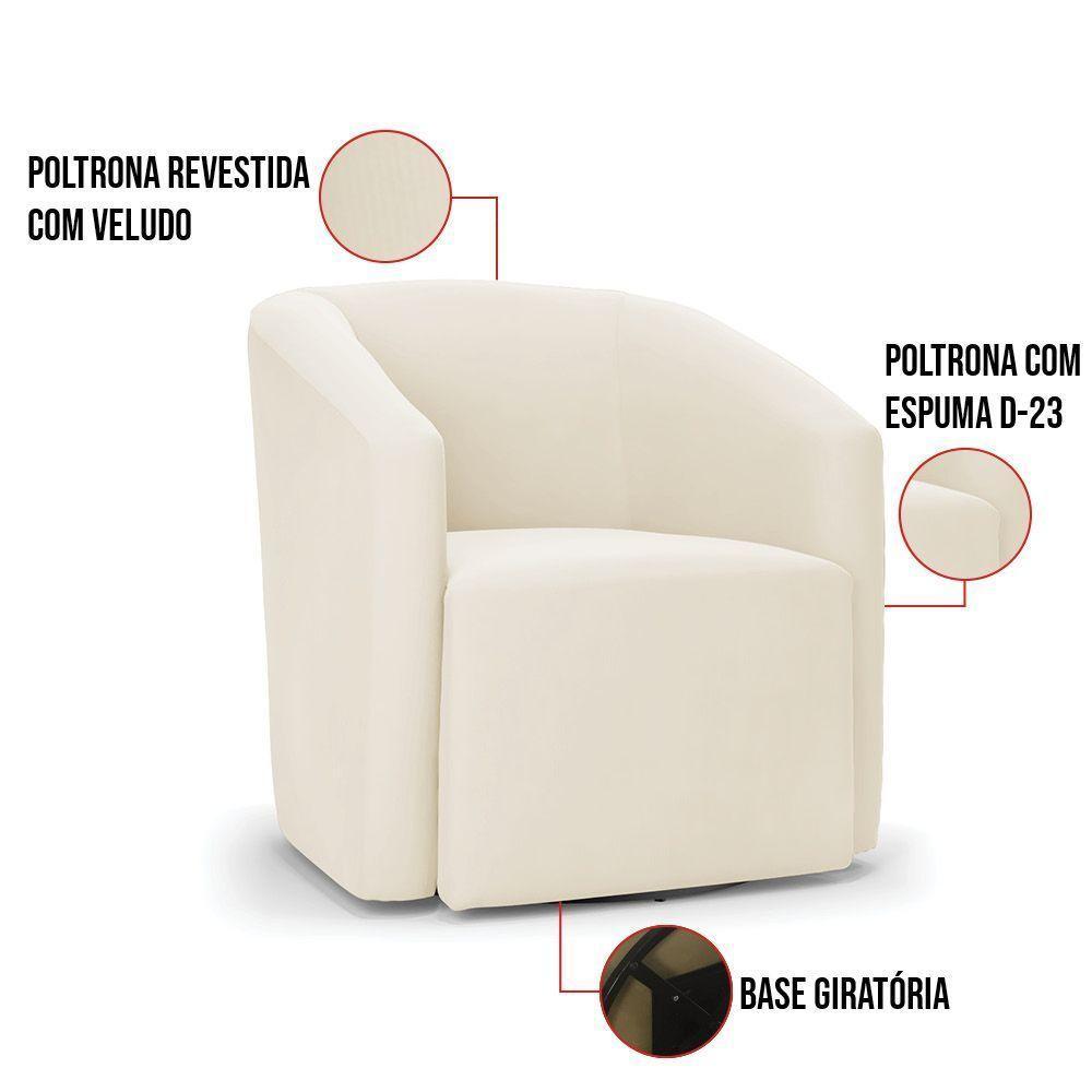 Poltrona Stella Max Veludo Base Giratória - D'rossi Cor Bege - 3