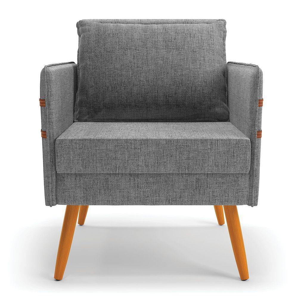 Kit 01 Namoradeira 02 Lugares E 02 Poltronas Mari Linho Grafite A26 Pés Palito Castanho - D'rossi - 5