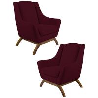 Kit 2 Poltronas Base Manu Madeira Juliet B-278 Veludo Marsala - Domi - 1