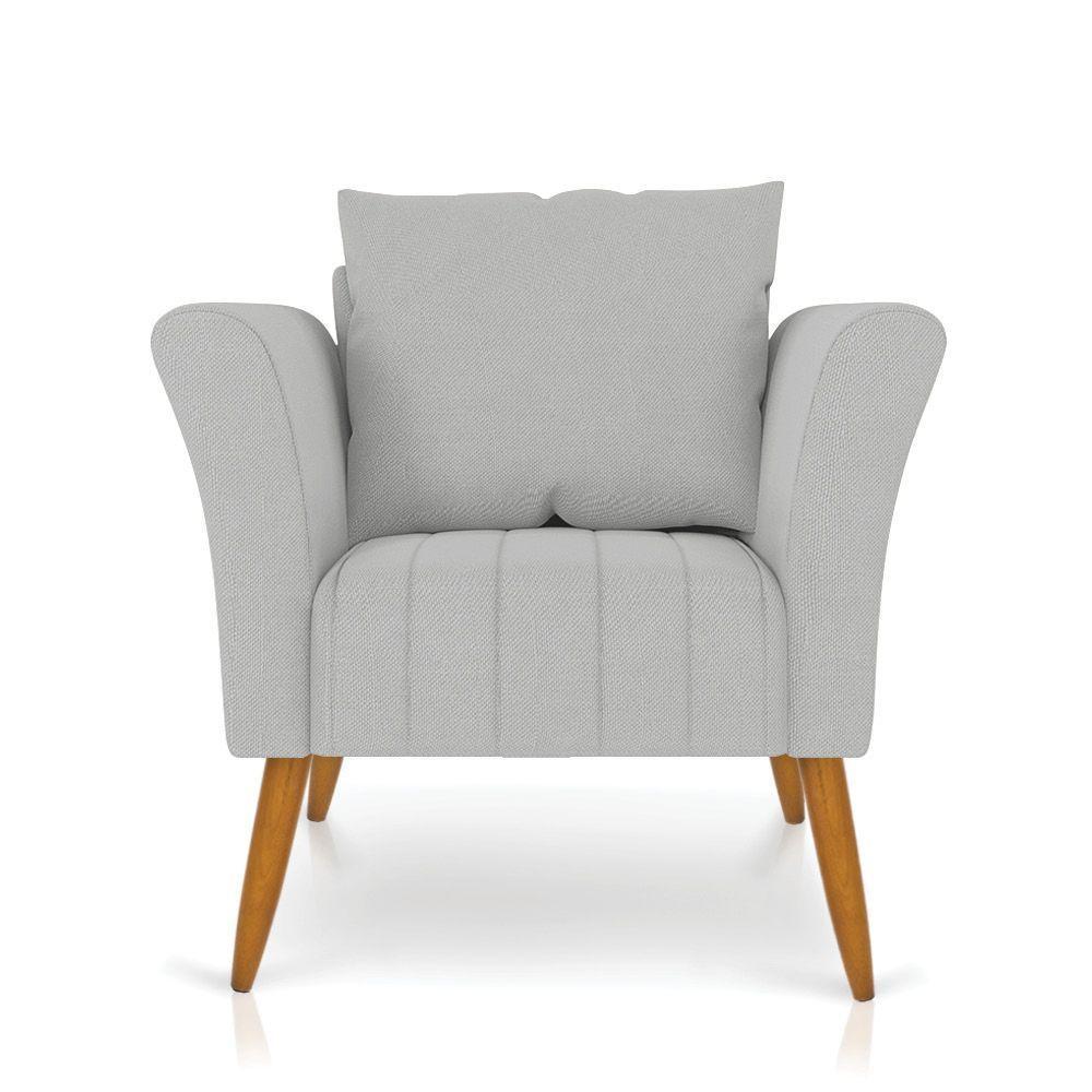 Poltrona Marilia Linho Cinza A05 Pés Palito Castanho - D'rossi - 1