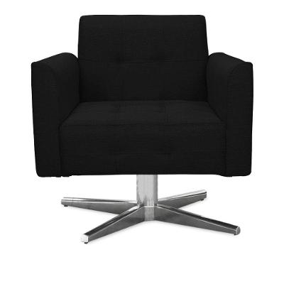 Poltrona Giratória Elisa Linho Preto Base Estrela Cromado