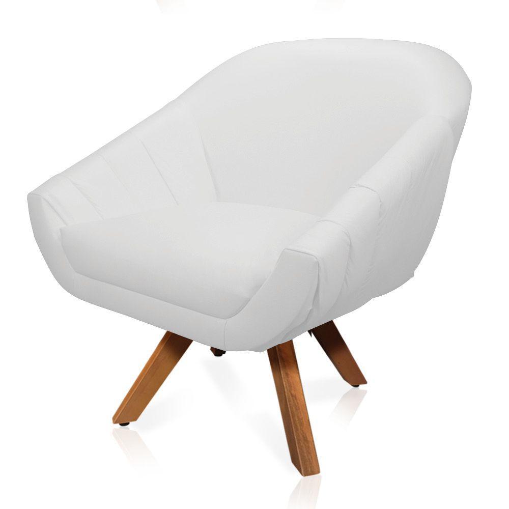 Poltrona Giratória Giovana Corino Branco Base Madeira - 4