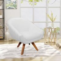 Poltrona Giratória Giovana Corino Branco Base Madeira - 2