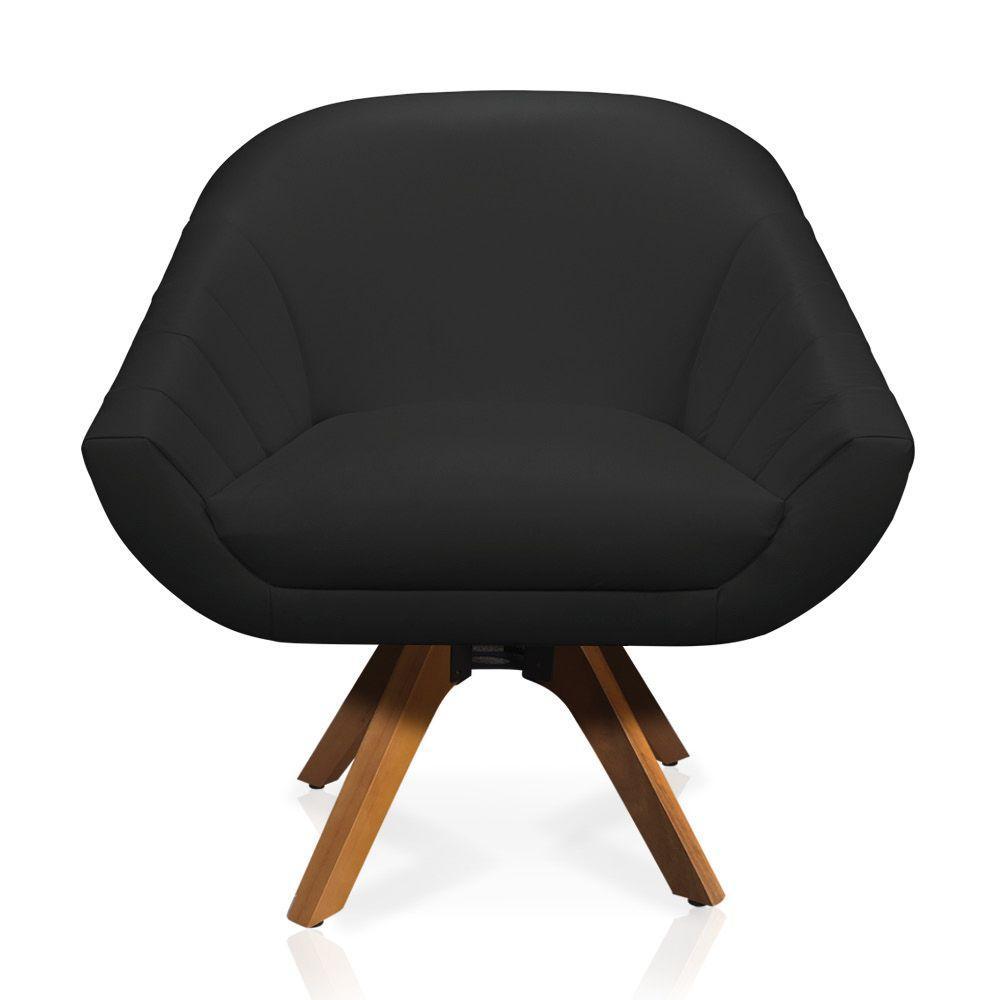 Poltrona Giratória Giovana Corino Preto Base Madeira Mm30 - 1