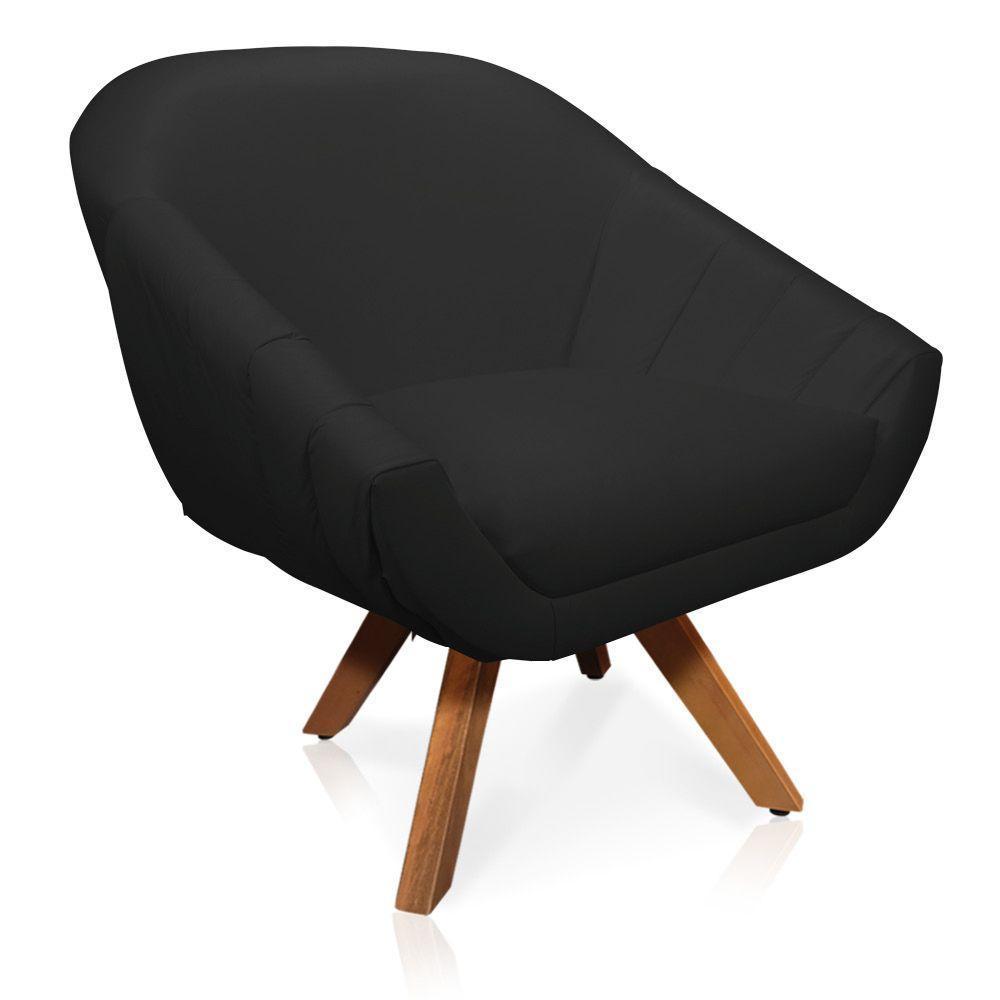 Poltrona Giratória Giovana Corino Preto Base Madeira Mm30 - 2