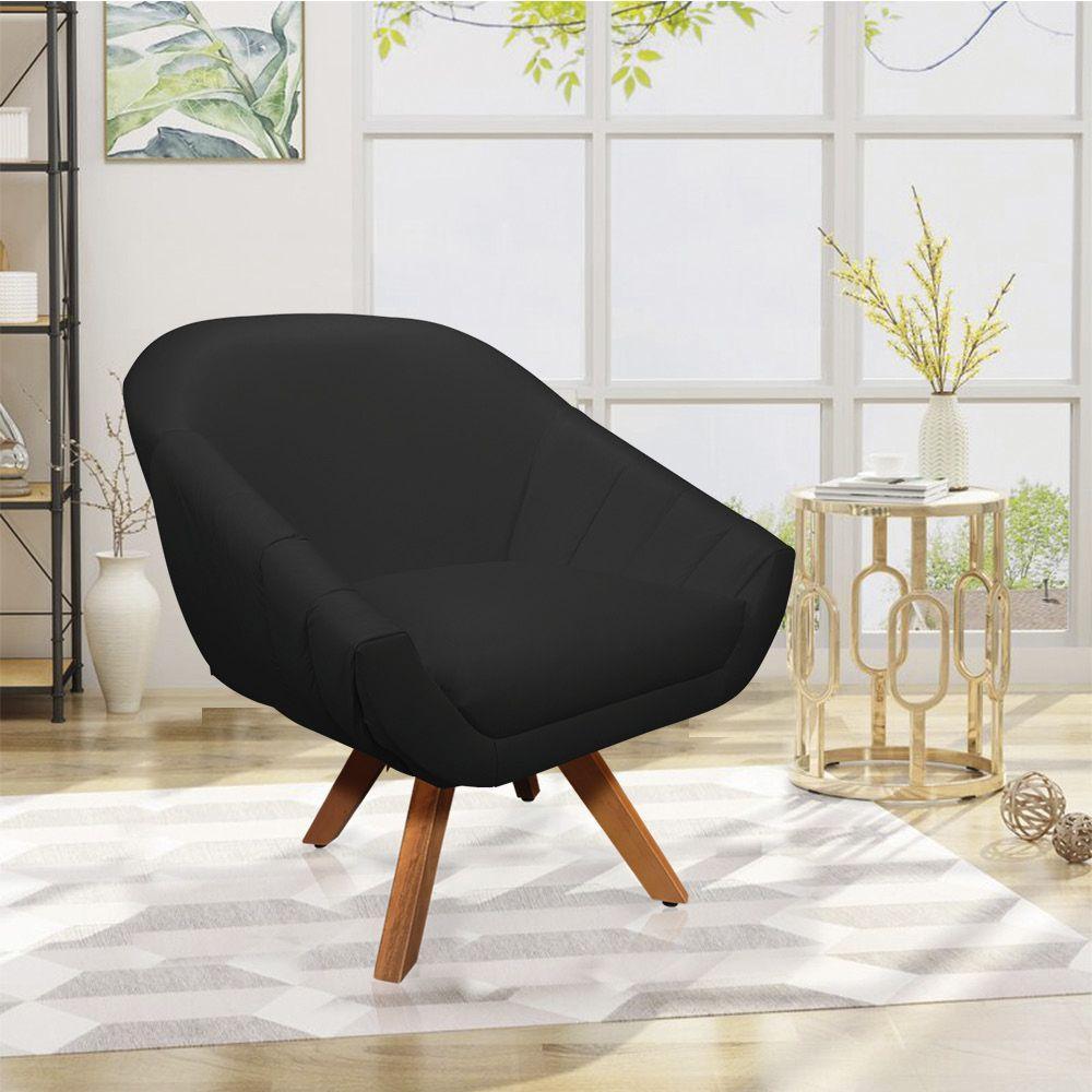 Poltrona Giratória Giovana Corino Preto Base Madeira Mm30 - 3