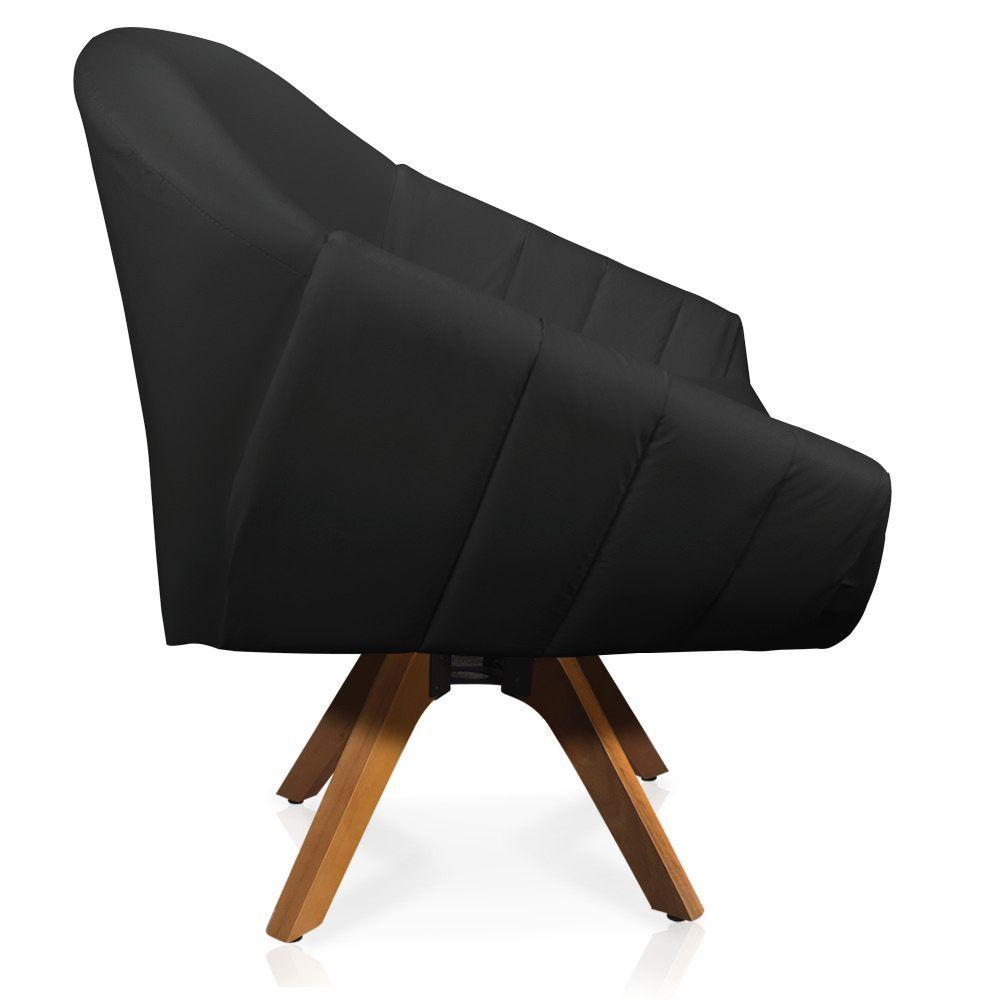 Poltrona Giratória Giovana Corino Preto Base Madeira Mm30 - 4