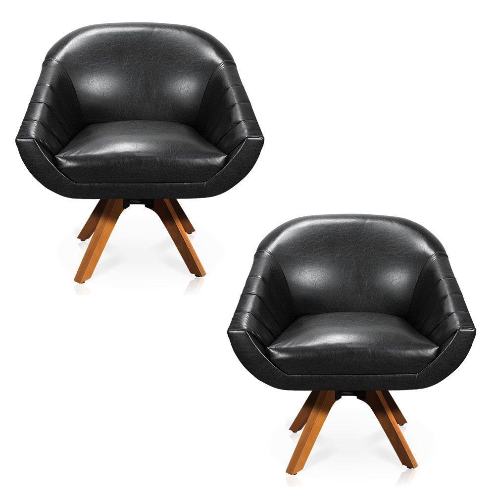 Poltrona Giratória Giovana Corano Preto Base Base Madeira - 1