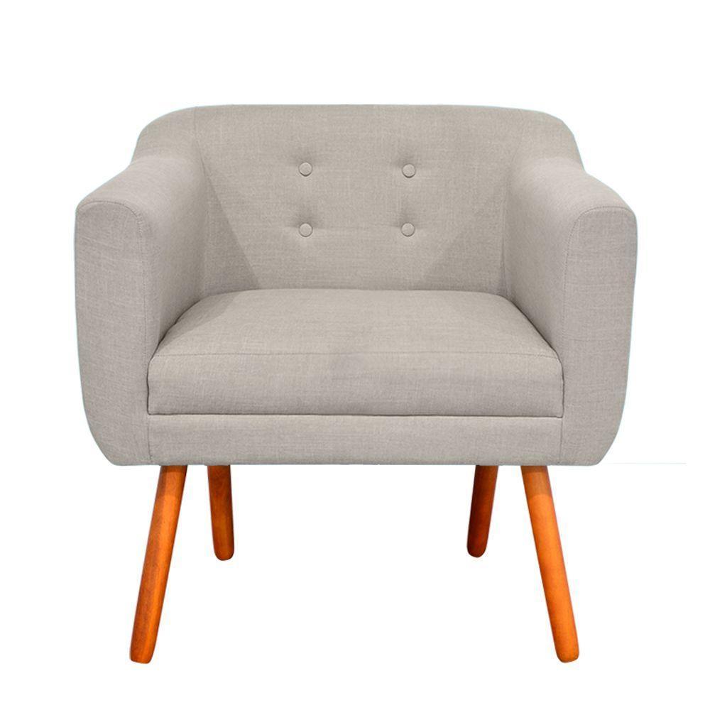 Poltrona Julia Linho Fino Bege A27 Pés Palito Castanho - 1