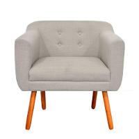 Poltrona Julia Linho Fino Bege A27 Pés Palito Castanho - 1