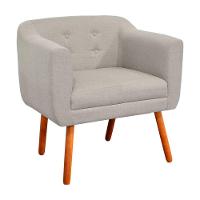 Poltrona Julia Linho Fino Bege A27 Pés Palito Castanho - 2