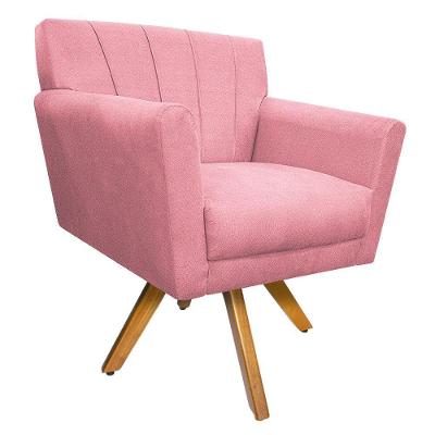 Poltrona Laura Base Giratória de Madeira Suede Rosa Bebe