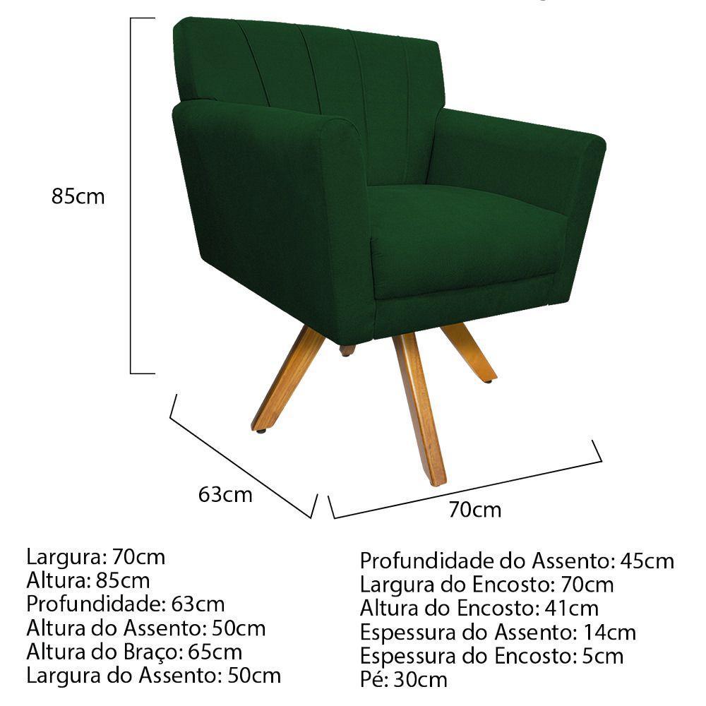 Poltrona Laura Base Giratória de Madeira Suede Verde - 2