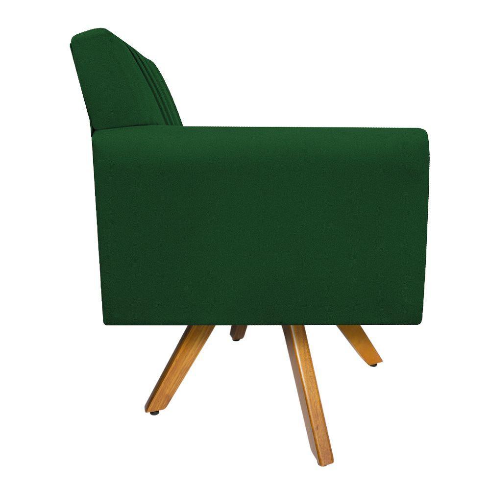Poltrona Laura Base Giratória de Madeira Suede Verde - 3