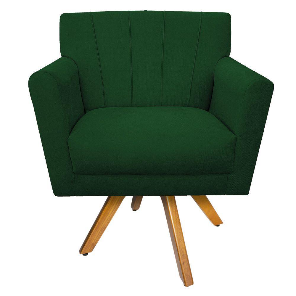 Poltrona Laura Base Giratória de Madeira Suede Verde - 4
