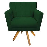 Poltrona Laura Base Giratória de Madeira Suede Verde - 7