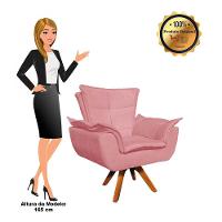 Poltrona Giratória Opala Suede Rosê Base Madeira Mm30 - 4