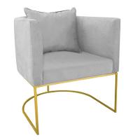 Poltrona Paola Suede Base Metálica Dourado D'rossi Cor Cinza - 17