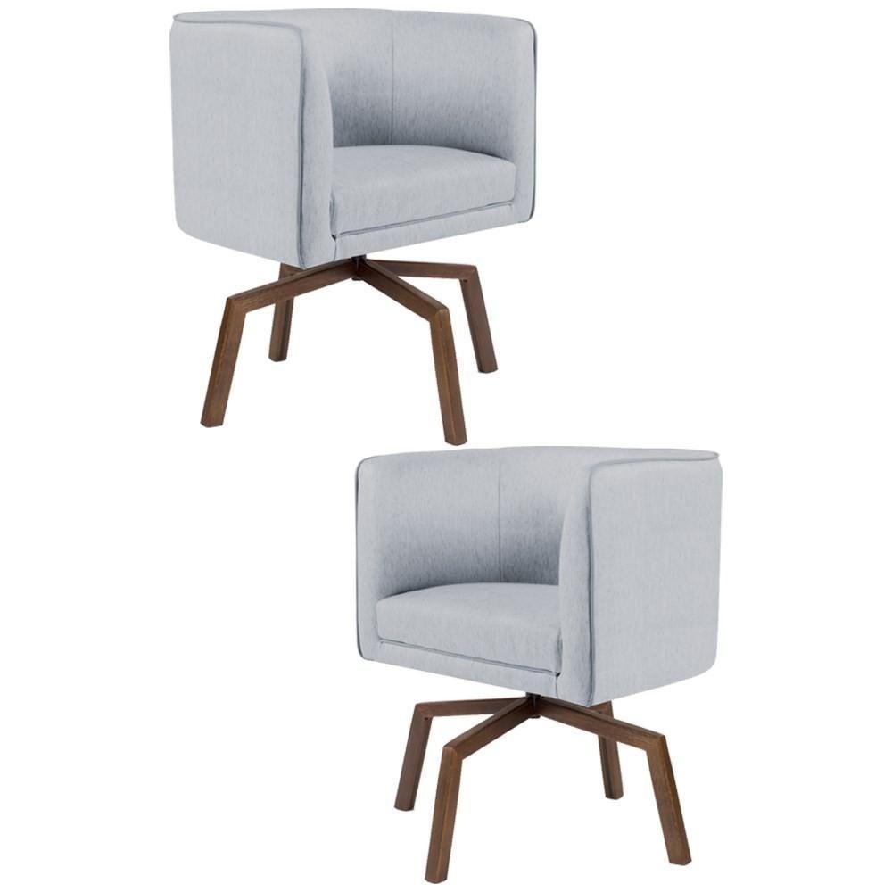 Kit 2 Poltronas Base Ka Madeira Betina C-315 Linho Cinza - Domi - 1