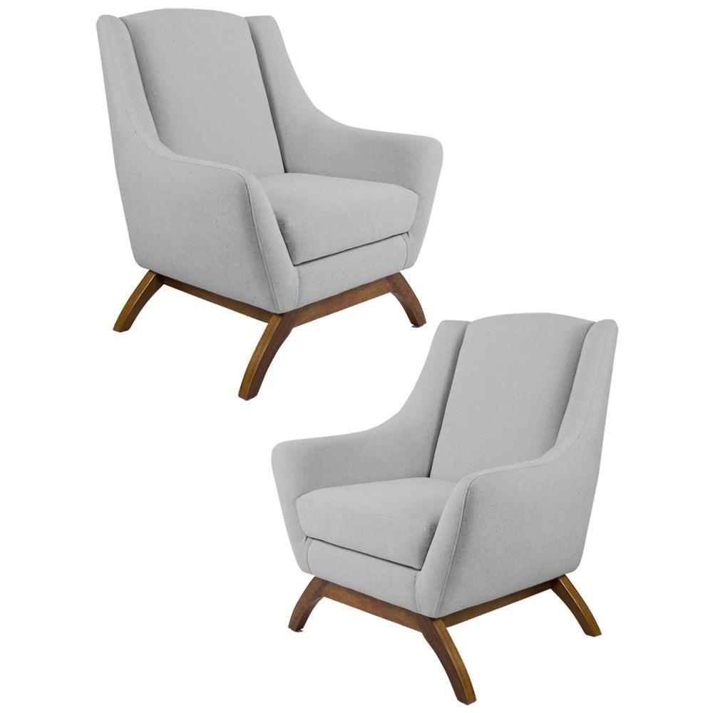 Kit 2 Poltronas Base Manu Madeira Juliet C-316 Linho Cinza - Domi - 1