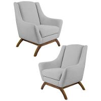 Kit 2 Poltronas Base Manu Madeira Juliet C-316 Linho Cinza - Domi - 1