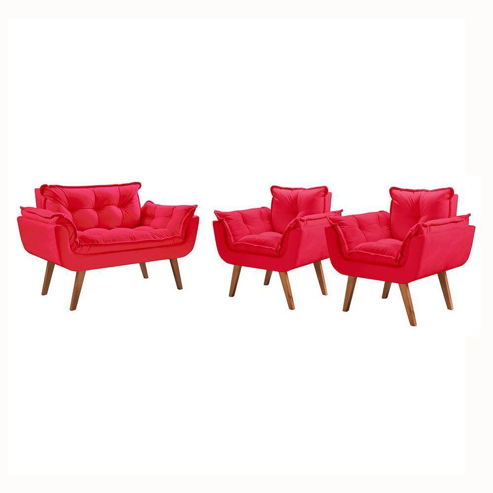 Conjunto Poltronas Opalla Pés Madeira Vermelho - 1