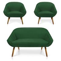 Kit 01 Namoradeira 02 Lugares e 02 Poltronas Giovana Suede Verde Castanho - 7