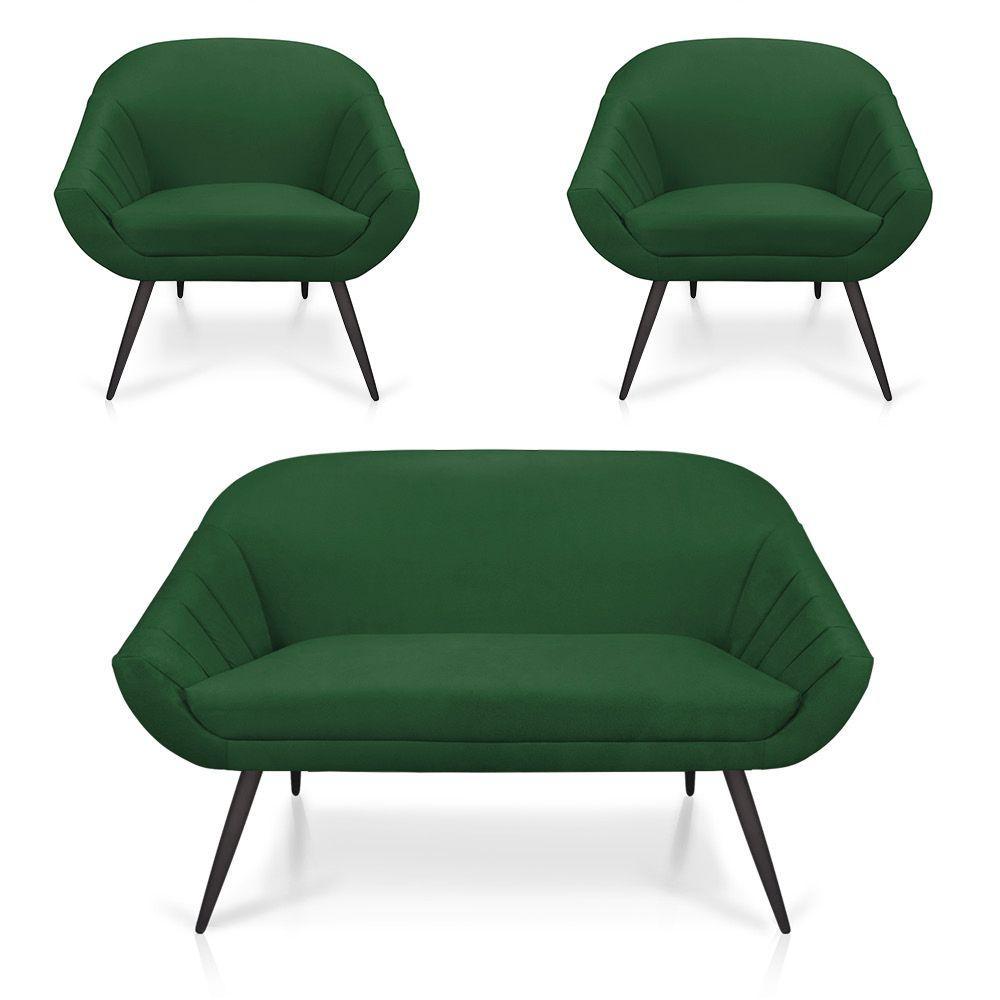 Kit 01 Namoradeira 02 Lugares e 02 Poltronas Giovana Suede Verde de Ferro - 4